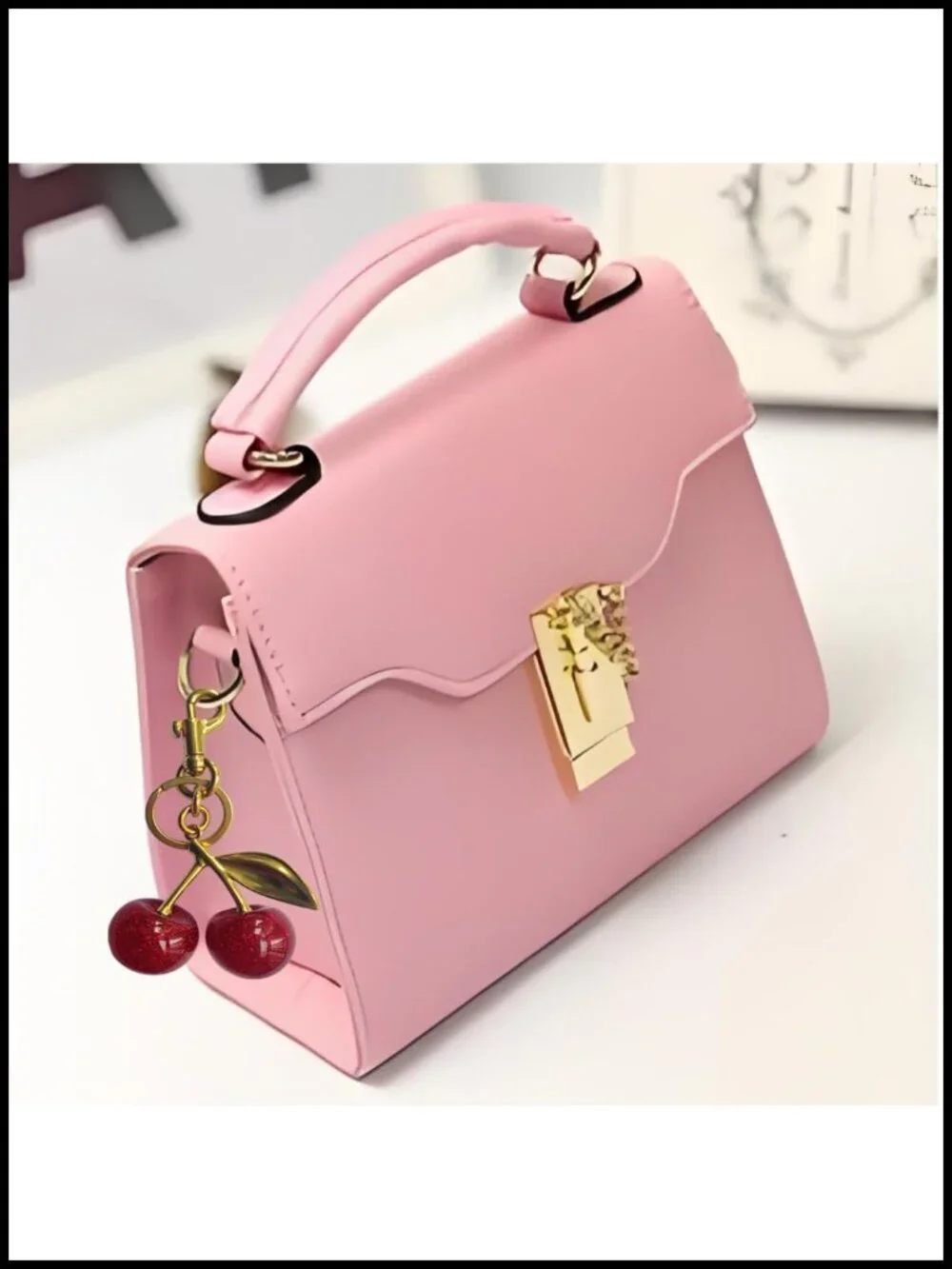 Cherry Bag Charm, Metal Alloy Keychain, Glitter Resin